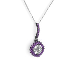 Sivana Kolye - Swarovski ve ametist 925 ayar siyah rodyum kaplama gümüş kolye (40 cm beyaz altın rolo zincir) #9ji287