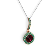 Rodolit garnet ve kök zümrüt 8 ayar rose altın kolye (40 cm beyaz altın rolo zincir)