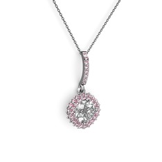 Sivana Kolye - Swarovski ve pembe kuvars 18 ayar beyaz altın kolye (40 cm gümüş rolo zincir) #ad96m3
