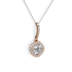Swarovski ve pırlanta 18 ayar rose altın kolye (0.76 karat, 40 cm beyaz altın rolo zincir)