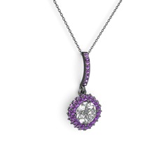 Sivana Kolye - Swarovski ve ametist 925 ayar siyah rodyum kaplama gümüş kolye (40 cm gümüş rolo zincir) #bbkc05