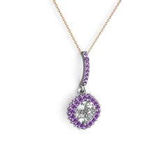 Swarovski ve ametist 925 ayar gümüş kolye (40 cm rose altın rolo zincir)