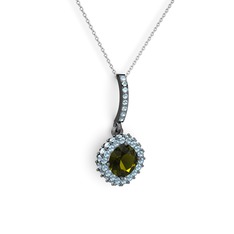 Sivana Kolye - Peridot ve akuamarin 925 ayar siyah rodyum kaplama gümüş kolye (40 cm gümüş rolo zincir) #bq0ppf