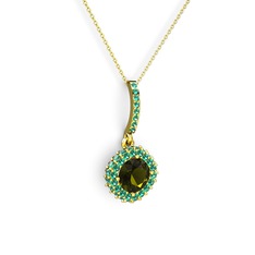 Peridot ve yeşil kuvars 8 ayar altın kolye (40 cm altın rolo zincir)