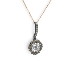 Sivana Kolye - Swarovski ve dumanlı kuvars 925 ayar siyah rodyum kaplama gümüş kolye (40 cm rose altın rolo zincir) #c62opc