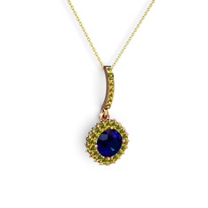 Lab safir ve peridot 18 ayar rose altın kolye (40 cm gümüş rolo zincir)