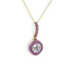 Sivana Kolye - Beyaz zirkon ve ametist 925 ayar rose altın kaplama gümüş kolye (40 cm altın rolo zincir) #dgu9k8