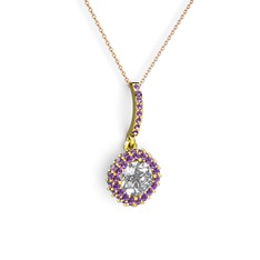 Sivana Kolye - Swarovski ve ametist 8 ayar altın kolye (40 cm rose altın rolo zincir) #di1y1d