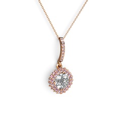 Sivana Kolye - Swarovski ve pembe kuvars 18 ayar rose altın kolye (40 cm rose altın rolo zincir) #e2fxoe