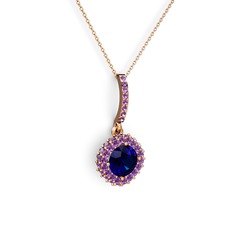 Sivana Kolye - Lab safir ve ametist 18 ayar rose altın kolye (40 cm rose altın rolo zincir) #e8cpto