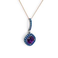 Sivana Kolye - Ametist ve lab safir 925 ayar gümüş kolye (40 cm rose altın rolo zincir) #efbuqa
