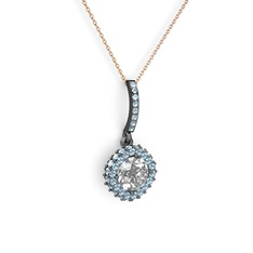 Swarovski ve akuamarin 925 ayar siyah rodyum kaplama gümüş kolye (40 cm gümüş rolo zincir)