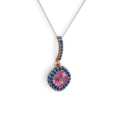 Pembe kuvars ve lab safir 8 ayar rose altın kolye (40 cm beyaz altın rolo zincir)