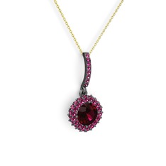 Sivana Kolye - Rodolit garnet 925 ayar siyah rodyum kaplama gümüş kolye (40 cm altın rolo zincir) #fufrbo