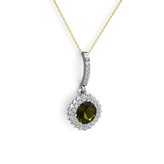Sivana Kolye - Peridot ve pırlanta 18 ayar beyaz altın kolye (0.76 karat, 40 cm altın rolo zincir) #gxgyjd