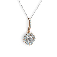 Swarovski ve akuamarin 18 ayar rose altın kolye (40 cm beyaz altın rolo zincir)