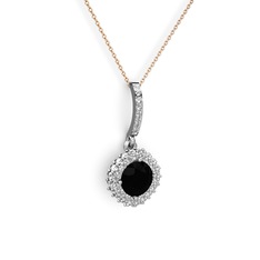 Sivana Kolye - Siyah zirkon ve swarovski 8 ayar beyaz altın kolye (40 cm rose altın rolo zincir) #hyplcn
