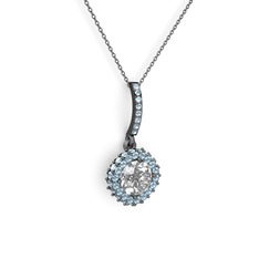 Sivana Kolye - Swarovski ve akuamarin 925 ayar siyah rodyum kaplama gümüş kolye (40 cm gümüş rolo zincir) #idjdmw