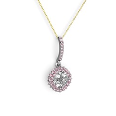 Beyaz zirkon ve pembe kuvars 14 ayar beyaz altın kolye (40 cm altın rolo zincir)