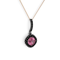 Sivana Kolye - Pembe kuvars ve siyah zirkon 925 ayar siyah rodyum kaplama gümüş kolye (40 cm rose altın rolo zincir) #jfdiir