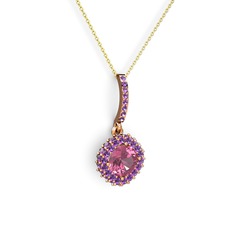 Sivana Kolye - Pembe kuvars ve ametist 8 ayar rose altın kolye (40 cm altın rolo zincir) #jfk6al