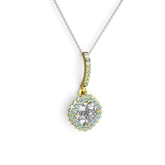 Swarovski ve akuamarin 8 ayar altın kolye (40 cm beyaz altın rolo zincir)