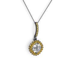 Sivana Kolye - Swarovski ve sitrin 925 ayar siyah rodyum kaplama gümüş kolye (40 cm gümüş rolo zincir) #jhrgxw
