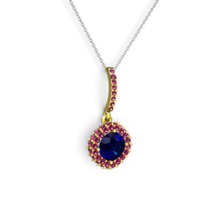 Lab safir ve rodolit garnet 18 ayar altın kolye (40 cm gümüş rolo zincir)