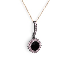 Sivana Kolye - Siyah zirkon ve pembe kuvars 925 ayar siyah rodyum kaplama gümüş kolye (40 cm gümüş rolo zincir) #jobodh