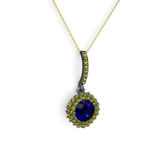 Sivana Kolye - Lab safir ve peridot 925 ayar siyah rodyum kaplama gümüş kolye (40 cm altın rolo zincir) #jret8w
