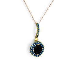 Siyah zirkon ve lab safir 18 ayar altın kolye (40 cm rose altın rolo zincir)