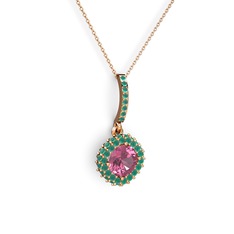 Sivana Kolye - Pembe kuvars ve kök zümrüt 18 ayar rose altın kolye (40 cm rose altın rolo zincir) #jtwhp2