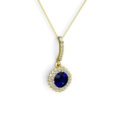 Sivana Kolye - Lab safir ve swarovski 925 ayar altın kaplama gümüş kolye (40 cm altın rolo zincir) #jv3sa9