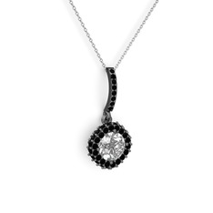 Sivana Kolye - Swarovski ve siyah zirkon 925 ayar siyah rodyum kaplama gümüş kolye (40 cm beyaz altın rolo zincir) #k6rplk