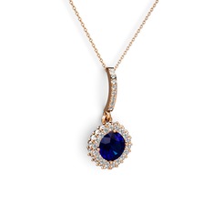 Sivana Kolye - Lab safir ve swarovski 8 ayar rose altın kolye (40 cm rose altın rolo zincir) #k854cf