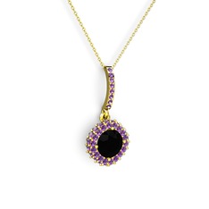 Sivana Kolye - Siyah zirkon ve ametist 18 ayar altın kolye (40 cm altın rolo zincir) #khk87i