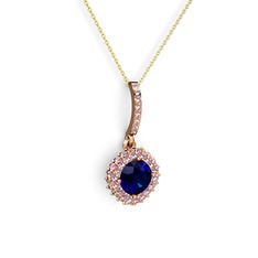 Sivana Kolye - Lab safir ve pembe kuvars 14 ayar rose altın kolye (40 cm altın rolo zincir) #kjwmee