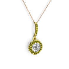 Beyaz zirkon ve peridot 14 ayar altın kolye (40 cm gümüş rolo zincir)