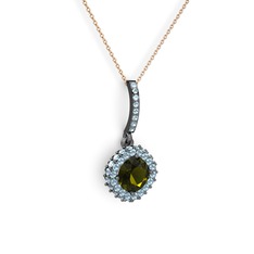Sivana Kolye - Peridot ve akuamarin 925 ayar siyah rodyum kaplama gümüş kolye (40 cm gümüş rolo zincir) #ksuuh2