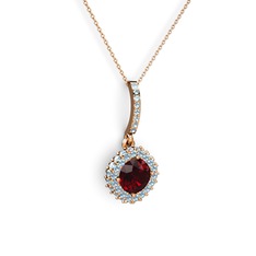 Garnet ve akuamarin 18 ayar rose altın kolye (40 cm rose altın rolo zincir)