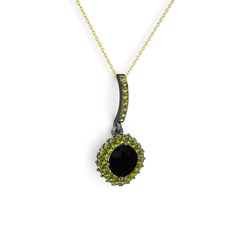 Sivana Kolye - Siyah zirkon ve peridot 925 ayar siyah rodyum kaplama gümüş kolye (40 cm altın rolo zincir) #l04h5h