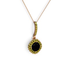 Sivana Kolye - Siyah zirkon ve peridot 14 ayar rose altın kolye (40 cm gümüş rolo zincir) #l0sno3