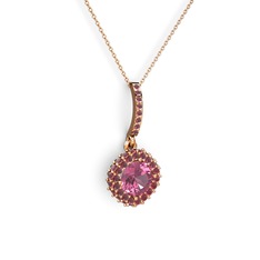 Sivana Kolye - Pembe kuvars ve kök yakut 18 ayar rose altın kolye (40 cm rose altın rolo zincir) #l3soey