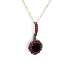 Sivana Kolye - Siyah zirkon ve garnet 925 ayar siyah rodyum kaplama gümüş kolye (40 cm altın rolo zincir) #lba8xo