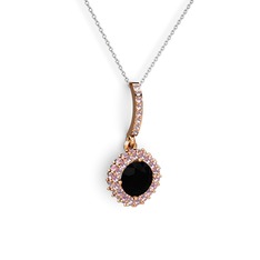 Sivana Kolye - Siyah zirkon ve pembe kuvars 925 ayar rose altın kaplama gümüş kolye (40 cm beyaz altın rolo zincir) #ln71fo