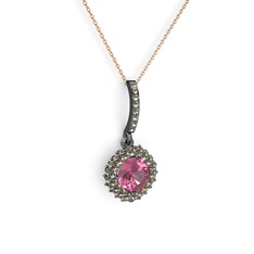 Sivana Kolye - Pembe kuvars ve dumanlı kuvars 925 ayar siyah rodyum kaplama gümüş kolye (40 cm rose altın rolo zincir) #lnexbp