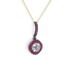 Sivana Kolye - Swarovski ve rodolit garnet 925 ayar siyah rodyum kaplama gümüş kolye (40 cm altın rolo zincir) #m0c1tr