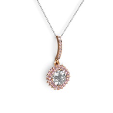Sivana Kolye - Beyaz zirkon ve pembe kuvars 14 ayar rose altın kolye (40 cm beyaz altın rolo zincir) #m37nsp