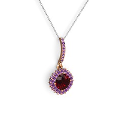 Garnet ve ametist 8 ayar rose altın kolye (40 cm gümüş rolo zincir)