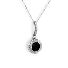 Sivana Kolye - Siyah zirkon ve swarovski 8 ayar beyaz altın kolye (40 cm gümüş rolo zincir) #m7u81p